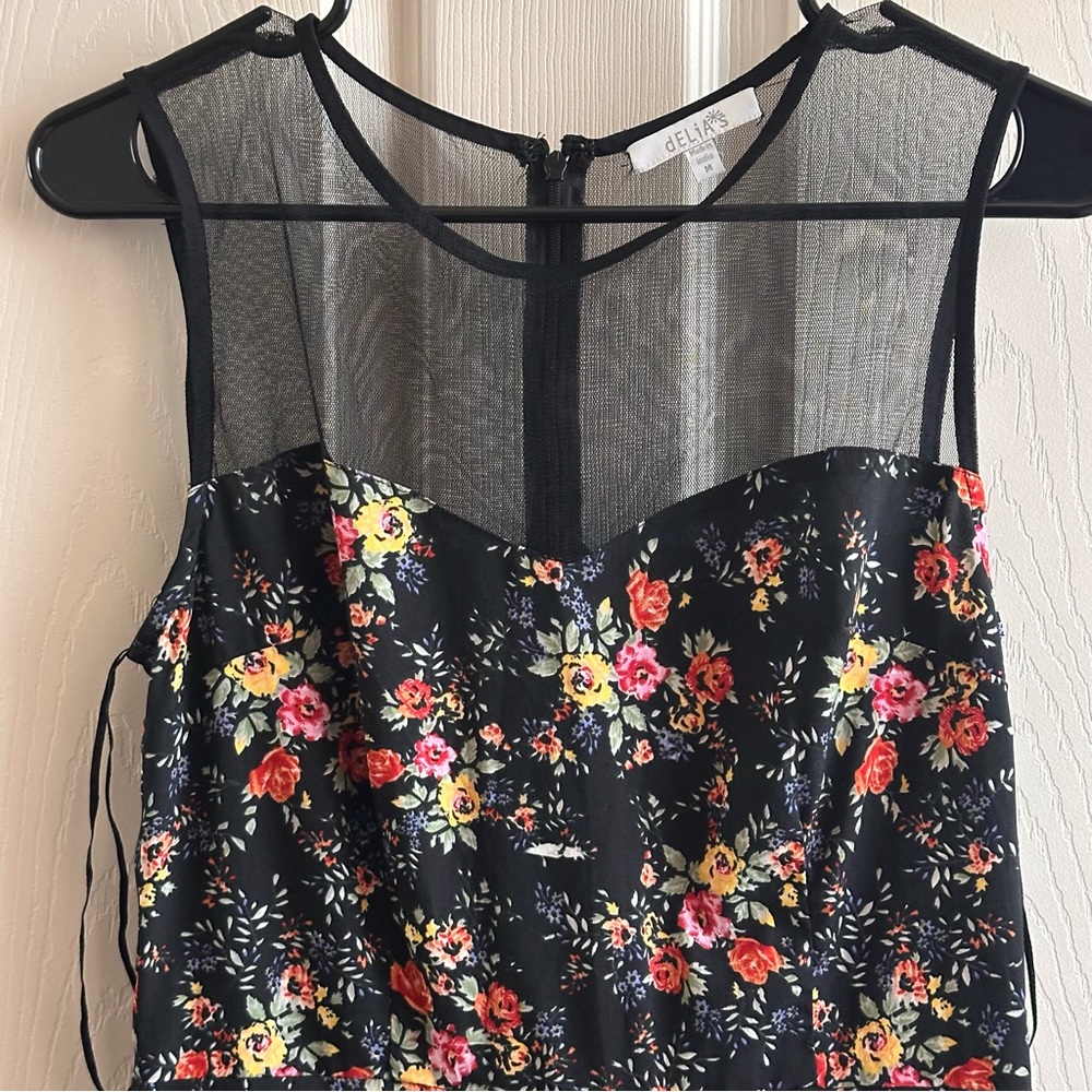 dELIA’s Vintage Retro Y2K Floral Sleeveless Dress with Sheer Top Size Medium - Picture 3 of 7
